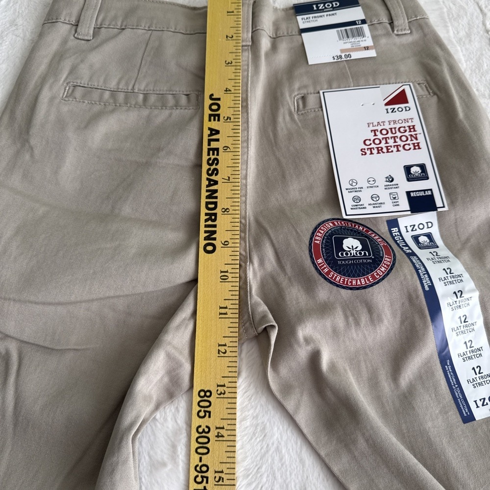 Izod Kids School Uniform Flat Front Adjustable Waist Easy Care Khaki Size 12 New - Picture 4 of 6